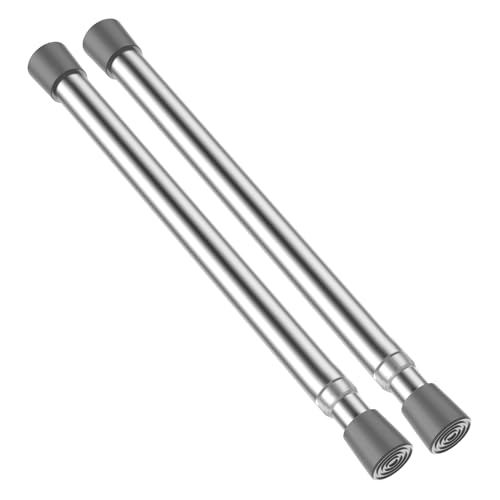 AIZESI 2pcs Sliver Small Tension Rods 12 to 20 Inch Adjustable Tension Curtain Rods Mini Closet Rod Spring Rod No Drilling Short Tension Rods for Windows, Cupboard, Kitchen Cabinets, Refrigerator