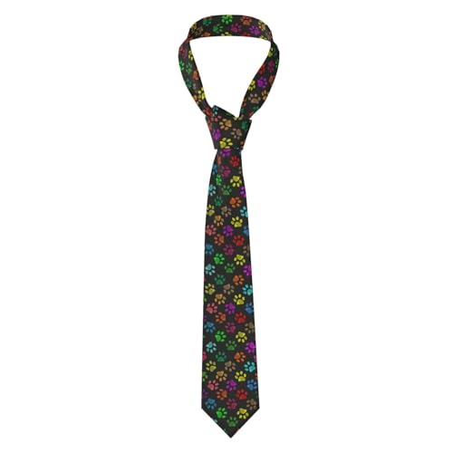 YOFIEN Corbatas de poliéster para hombre, corbatas delgadas y novedosas con diseño de patas de perro de colores y arcoíris