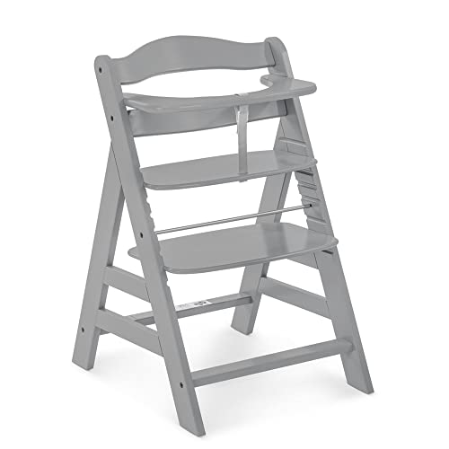hauck Alpha+ Grow Along Solid Beechwood Boosted Highchair with Adjustable Seat, 5 Point Safety Harness, and Bumper Bar for Infants and Toddlers, Grey