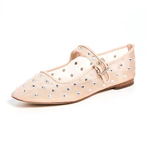 Women's mesh flats, Mary Jane crystal square toe comfortable prom work shoes