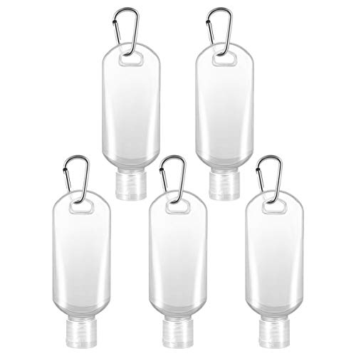NICEXMAS Bouteilles de Voyage Portables Porte-clés,Lot de 5 Bouteilles de Voyage Compressible Portable 50ml Flacons de Voyage Vide en Plastique Transparent