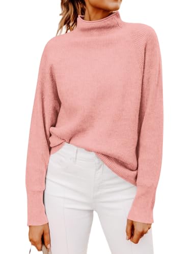 Yousify Womens Ribbed Mock Neck Batwing Sleeve Sweater Loose Knitted Pullover Sweaters Jumper Tops