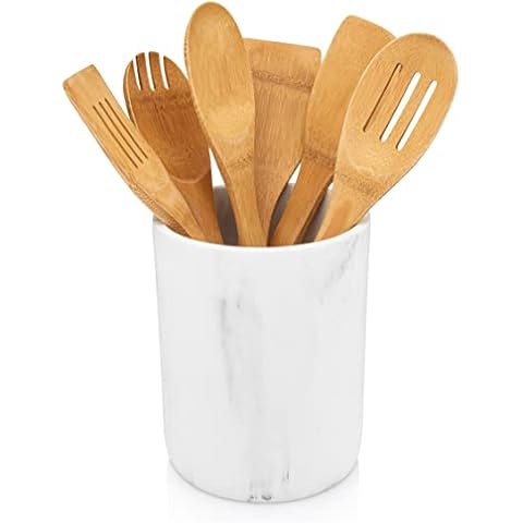 Essentra Home Matte White Marble Utensil Holder Cover