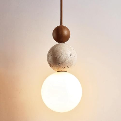 MODEBHD Modern Indoor Pendant Light Natural Stone Spherical Hanging Light Frosted White Glass Suspension Pendant Lamp for Bedside Restaurant Kitchen Island Aisle Bar Club Chandelier (Brown)