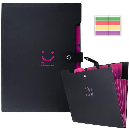 Image of SPS 5 Pocket Expanding File Folder Smile Design - Fits A4 & Letter Size Document Organizer, Accordion File Folders, File Holder for Office, School & Home Use - Pink