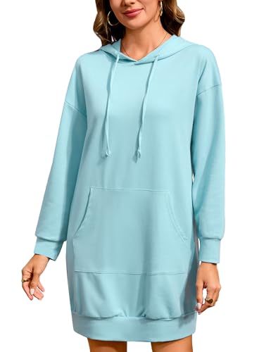 Image of Quenteen Women Hoodies Dress Hooded Sweatshirts Dress Casual Long Sleeve Tunic Dress Oversized Sweatshirts with Pocket