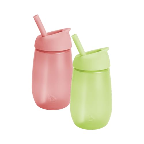 Munchkin Vaso con Pajita, Set de Vasos para Niños Pequeños y Bebés, Vaso Antiderrame de Silicona Libre de BPA, Vaso Infantil Fácil de Limpiar, Apto para Lavavajillas, Lote de 2 x 296 ml, Verde/Rosa