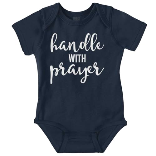 Brisco Brands Handle Prayer Christian Religious Baby Romper Boys or Girls, Navy, 18 Months