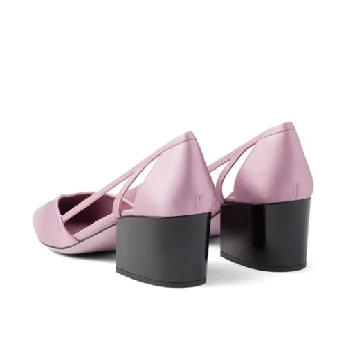 Women's Satin Pumps Closed Pointed Toe Chunky Kitten Heel Sandals Cut Out Strappy Work Party Causal Heels4