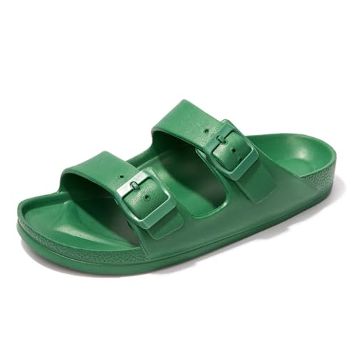 FUNKYMONKEY Womens Plastic Sandals New Upgrade Quality EVA Waterproof Double Buckle Adjustable Slides Shoes (9 M US Green/XPZ)