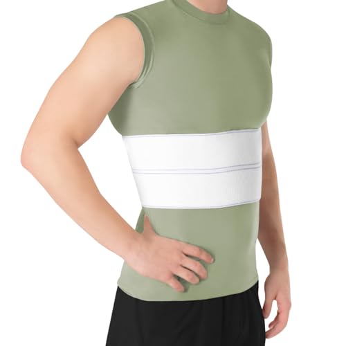 BraceAbility Broken Rib Brace for Men and Women - Rib Protector Compression Wrap, Chest Support Belt for Bruised, Fractured, Dislocated Ribs, Costochondritis Relief, Sternum Brace (Male - White)