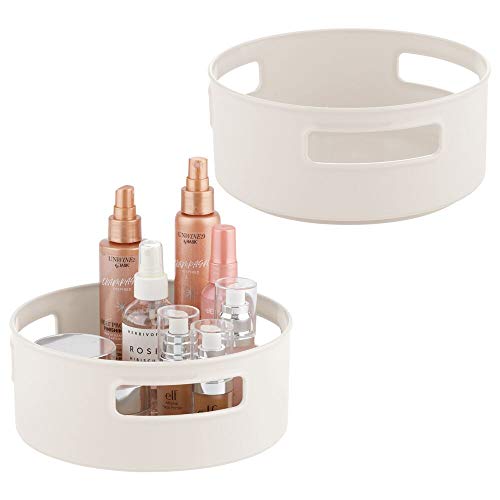 mDesign Juego de 2 cajas de almacenaje giratorias – Organizador de maquillaje de plástico – Bandeja giratoria ideal para organizar maquillaje en el baño o en la cómoda – crema