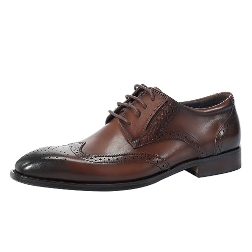YFFUSHI Chaussures Homme Oxford en Cuir Veau Pleine Fleur Tannage Végétal Richelieu Bout Pointu Élégant pour Bureau, Marron, 40