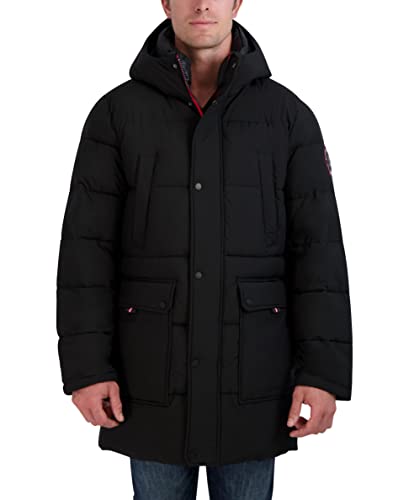Image of HFX Men's Water Resistant Jacket Long Sleeve Zip Up Heavyweight Hood Quilted Stretch Parka Coat