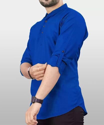 Image of DEEMOON Men's Regular Fit Solid Sprad Collar Casual Shirt with a Trendy Mandarin Collar Crafted from a Premium Cotton Blend