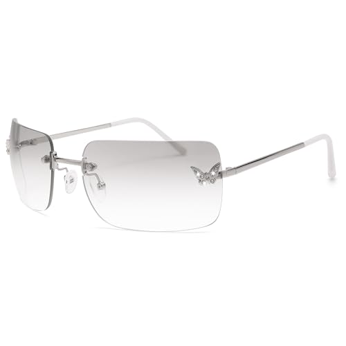 GLARDEFE Y2k Sunglasses for Women - Trendy Rimless 2000s Fashion Sun Glasses Rave Shades(Silver/Silver)