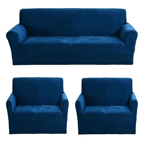 Image of Gifts Island Premium Velvet Sofa Cover 3 Seater and 2 Seater Fully Covered Universal 5 Seater Sofa Cover Non-Slip Sticky Elastic Stretchable Slipcover (Velvet Blue)