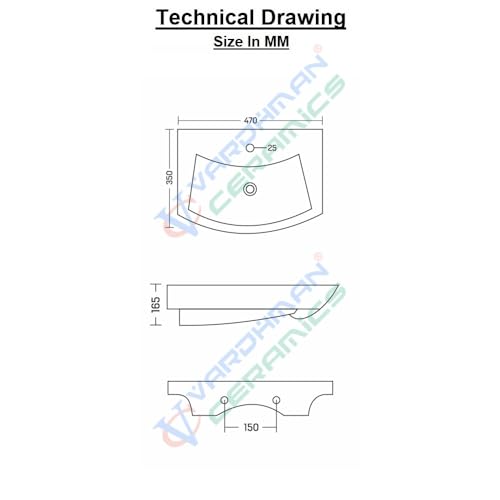 Image of Wash Basin Wall Hung Mounted Glossy Finish White Sink for Bathroom (18 x 14 x 6 Inch)