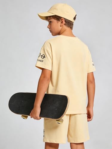 Image of Cakaner Tween Boys Summer Clothes 2 Piece Short Sleeve Graphic T-Shirt and Shorts Casual Outfit Set Size 7-14