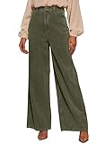 Sidefeel Women's Corduroy Pants Casual High Waisted Wide Leg Elastic Waist Loose Trousers with Pockets Green Medium