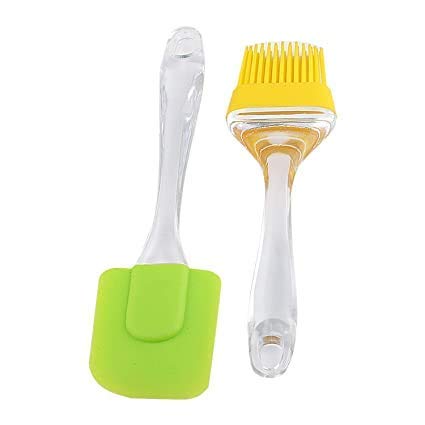 Wofier Kitchenware Silicone and Stainless Steel Spatula and Pastry Brush for Cake Mixer, Decorating, Cooking, Baking (Multicolour, Standard Size)