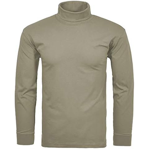 Mens Heavy Cotton Winter Roll Ribbed Neck&Cuff Polo Top Black Brown Green White (L, Green) Cover