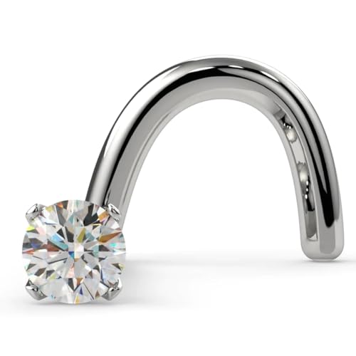FreshTrends I1-1.5mm (0.015 ct. tw) Diamond 14K White Gold Nose Ring Twist Screw - 18G