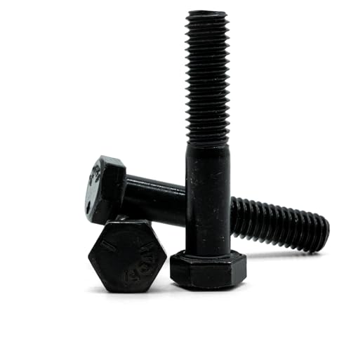 Hippo Hardware (1/4" X 1.1/4" - 20 TPI) UNC High Tensile Steel Black Plain Self Colour Imperial Hex Hexagon Bolts (Pack of 5)