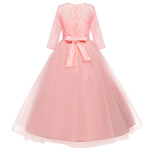 Image of Girls Flower Vintage Floral Lace 3 /4 Sleeves Floor Length Dress Wedding Party Evening Formal Pegeant Dance Gown