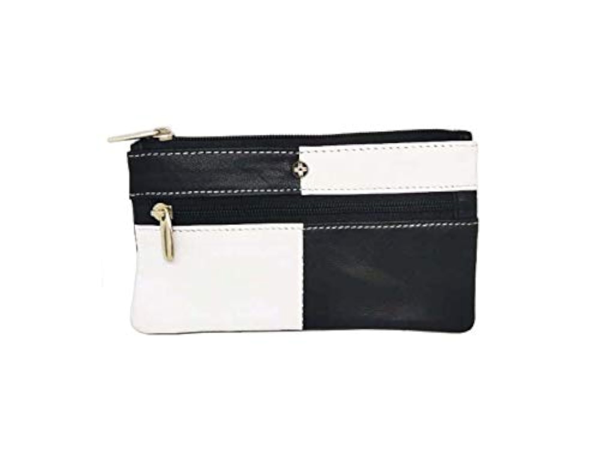 Stylish Black and White Leather Rectangle Coin and Key Pouch