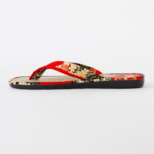 Asayu Japanese Traditional Igusa Setta Sandals, Made in Japan Tatami Zori, Moisture Absorbent, Deodorizing, US women's 7 to 9.5, Cherry Blossom Sakura Red4
