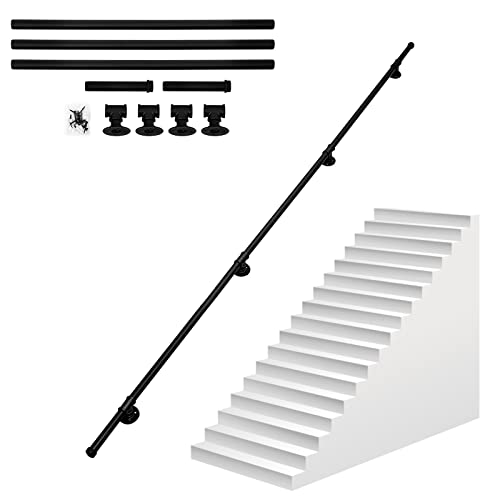 OUGPIU Rampe d'escalier,1m/2m/3m Antidérapante Mains Courantes pour Escaliers,Industrielle Intérieure Extérieure en Acier Galvanisé Poignée Murale Main Courante Support Mural pour Rampe d'Escalier