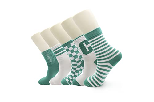 Image of Striped Patterned Cotton Crew Socks for Women and Girls, Fashion Casual Socks (5 Pairs) (Black & White)