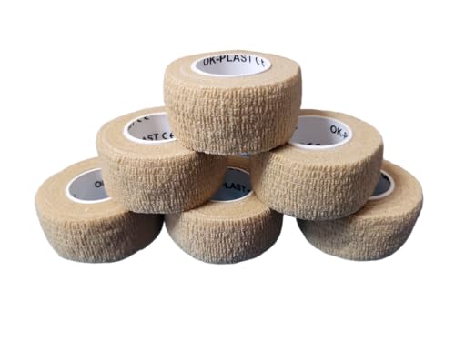 6 rotoli di cerotti per dita in Ok-plast | autoadesivi, non si attaccano alla pelle e alla corteccia (2,5 cm di larghezza x 4,5 metri, naturale (colore della pelle)