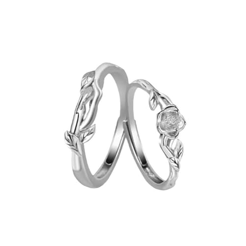 Bague fiançailles argent 925 réglable avec motif branches et fleurs délicates pour couple