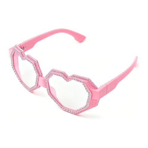 Image of laureles Fashion Rhinestone Heart Shaped Goggle Y2K Sunglasses Women One Piece Oversized Love Sun Glasses Men