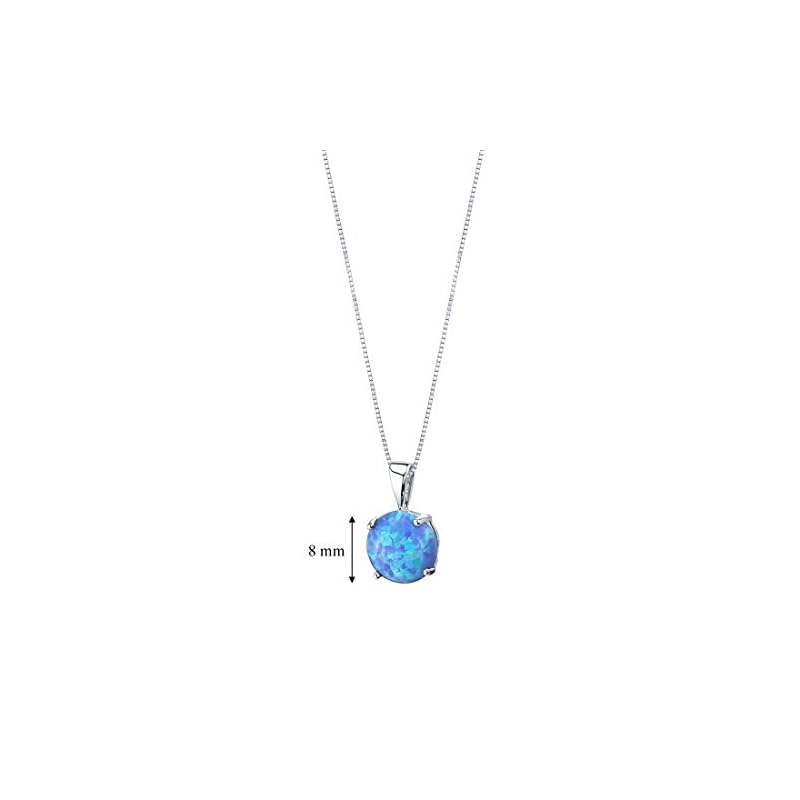 Peora 14K White Gold Created Blue Opal Pendant for Women, Classic Solitaire, 1 Carat Round Shape 8mm - Image 6