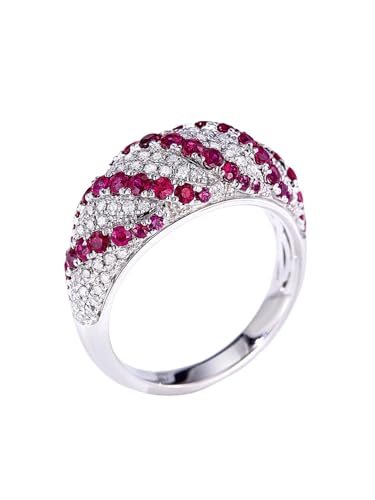 Aotiwe Anillos de Matrimonio para Mujer, Fashion Ring Set Silver Round with Ruby and Diamond 9K White Gold Size 7.5