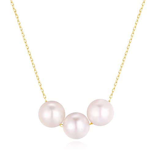 [KOKO PEARL JEWELRY] 日本製 天然 真珠 パール ネックレス レディース アコヤ真珠 パールネックレス カジュアル 普段使い C.3粒貫通(7.5-7.9mm)