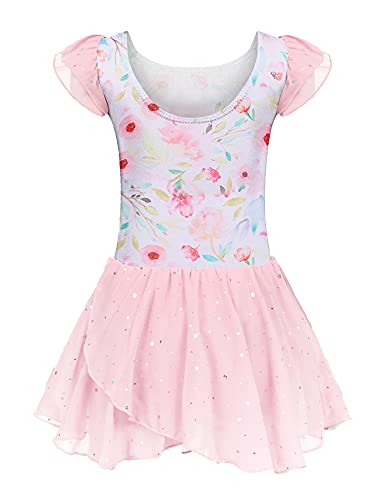 Image of Arshiner Girls Ruffle Sleeve Ballet Dance Dress Tutu Skirted Leotard