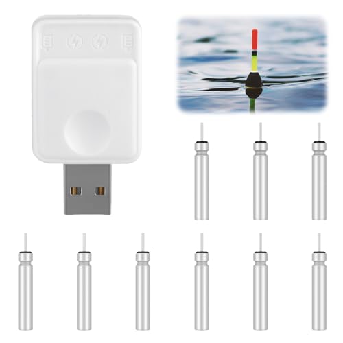 Tulov LED Posen Angeln Batterie,9 Stück Wiederaufladbare CR425 USB Angelposen Akku,3.7 V Akku Led Posen Angeln für Angelalarmglocken und Pose kompatibel mit Angelzubehör(Silber)