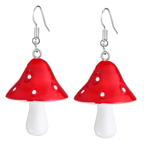 Genérico 1 Par Aretes Colgantes De Hongos Brazaletes De Oro Para Mujer Borla Pendientes De Aros De Oro Para Mujer Pendientes De Setas Pendientes De Plata Para Mujer Joyas Rojo El Plastico