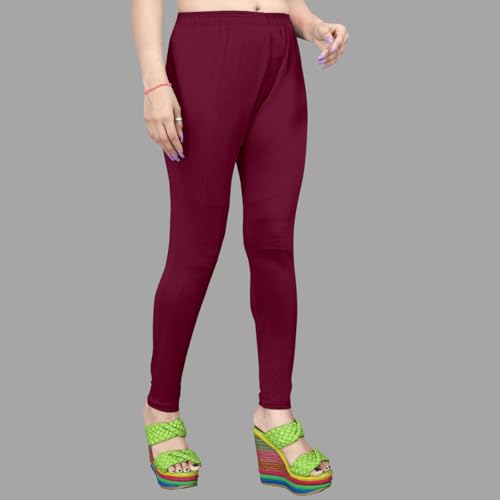 Image of Women's Solid Mid Rise Slim Fit Ankle Length Leggings - Comfortable and Stylish Yoga Pants for Workout, Running and Everyday Wear