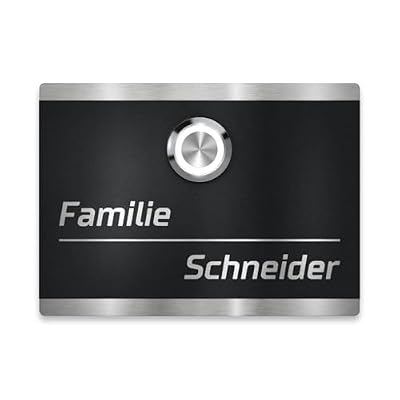 Metzler timbre en acero inoxidable negro – timbre V2A con grabado incluido – botón pulsador LED – recubrimiento en polvo mate de estructura fina negro intenso RAL 9005 – tamaño: 11 x 8 cm