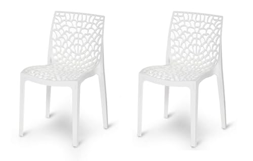 Image of Binani Web Designer Plastic Chair for Home, Office and Restaurant and Cafe|Armless Chair for Dining Room| Heavy Duty Outdoor Plastic Chair | Designer Balcony Chair (2, White)