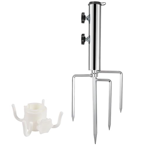 Newtic Pied de Parasol, Support de Parasol avec 4 Piquets Amovible Réglable, Pic Parasol Plage, Support de Parasol pour Jardin, Pieds de Parasol Plage pour...