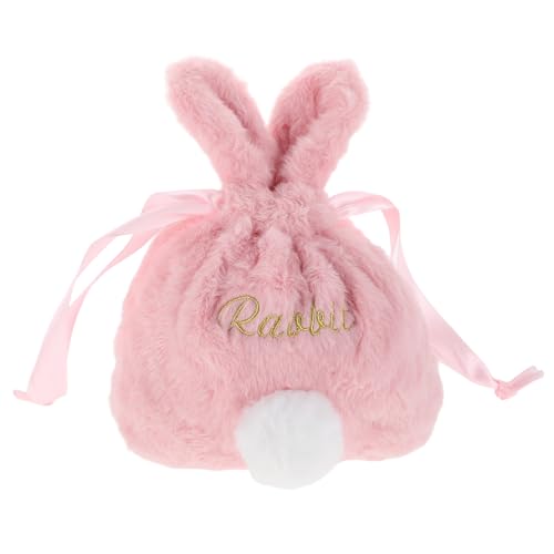 Bolsa cordón para maquillaje de conejo rosa: neceser kawaii compacto para viaje
