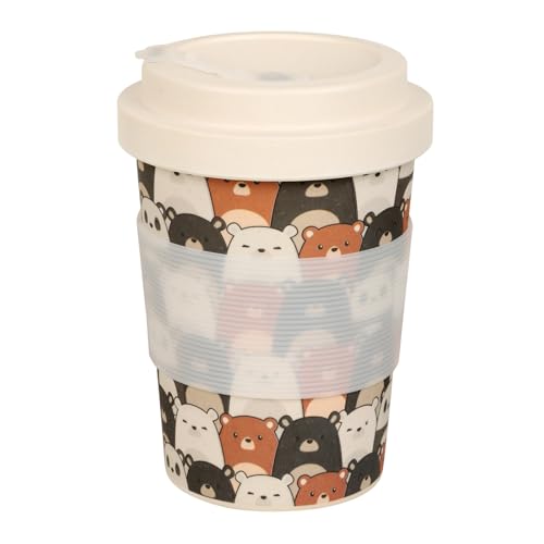 Image of Earthism Eco-Friendly Bamboo Fibre Travel Reusable Coffee Mug with lid 350 Ml (Bears)