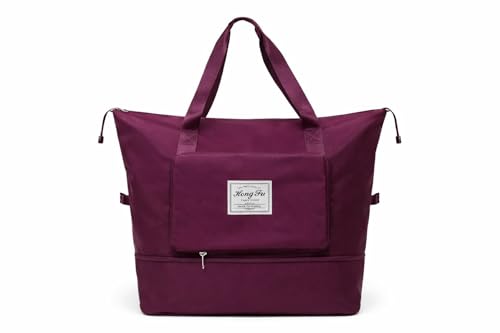 Image of TOPBAG Travel Duffle Bag, Waterproof Nylon Weekender Carry On Tote, Sport Gym Overnight Bag, 40x22x45 cm, 400g (Burgundy)