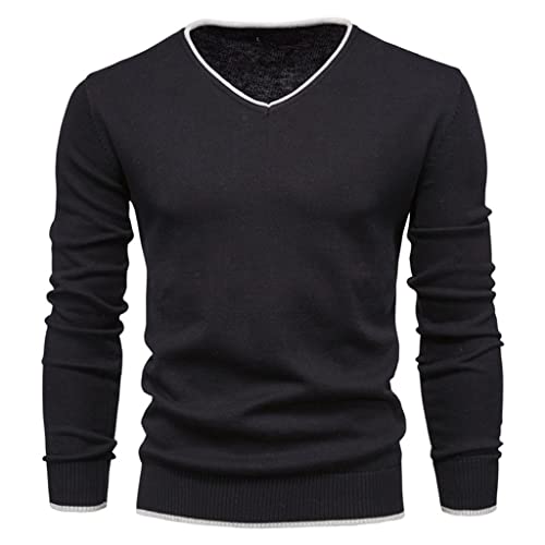 V-Neck Men's Sweater Solid Color Long Sleeve Autumn Slim Sweaters Men Casual Pull Men Clothing(Gray,Medium)